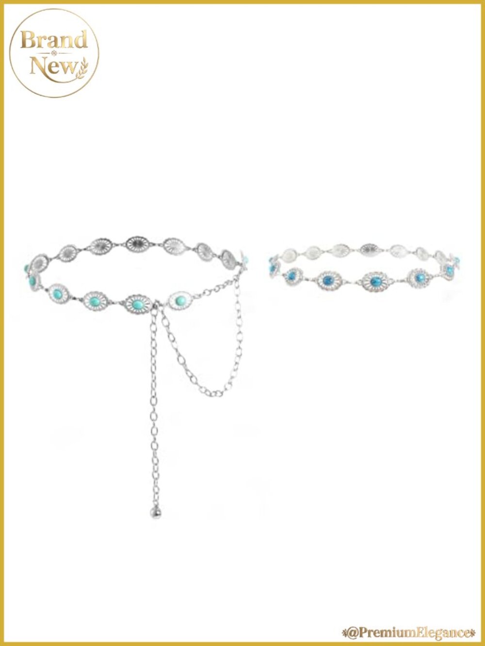 Turquoise Chain Belt Cowboy Hat Band Western Boho Set